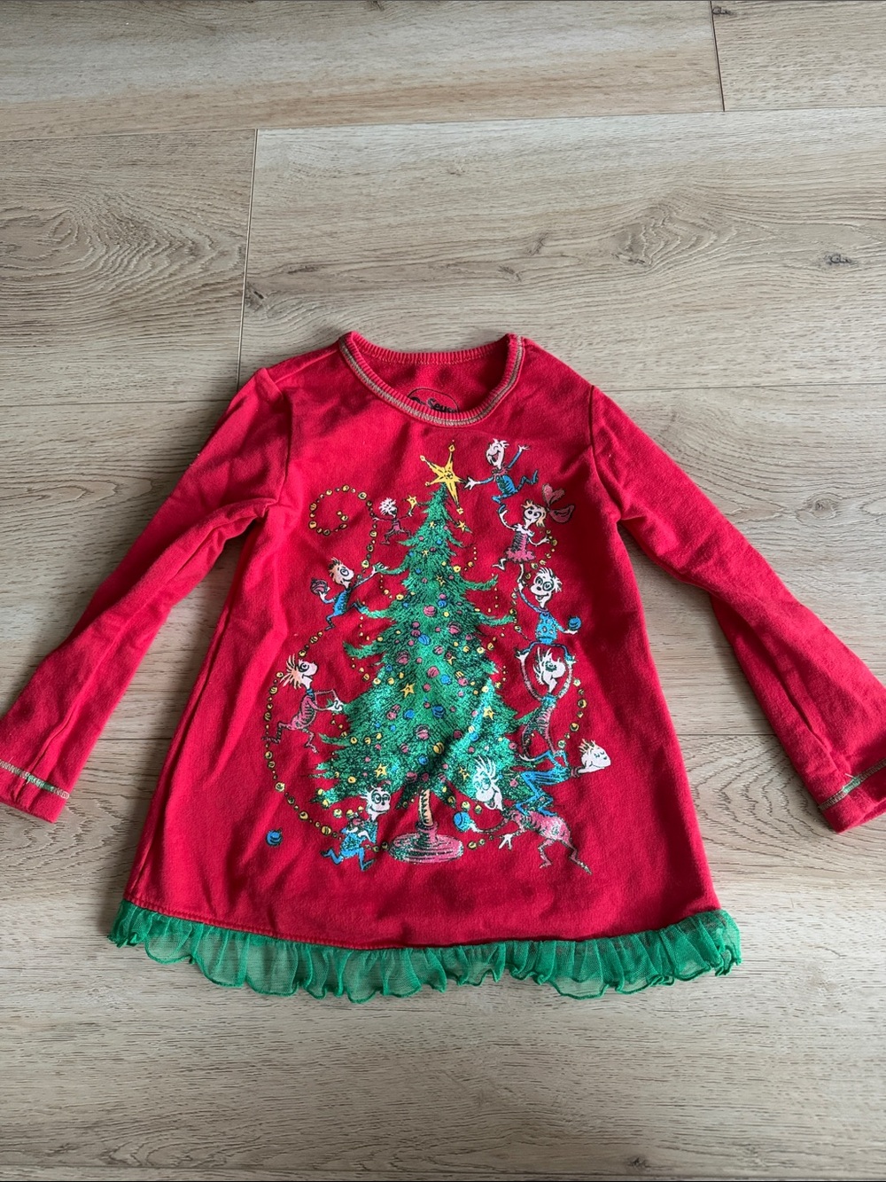 Girls' Dr Seuss Red Christmas Tree Long Sleeve Top - 3T
